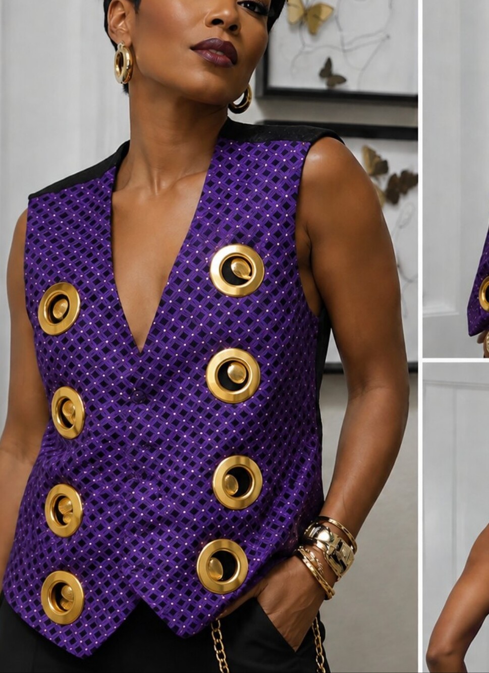 Stylish Purple Sleeveless Vest with Gold Accents